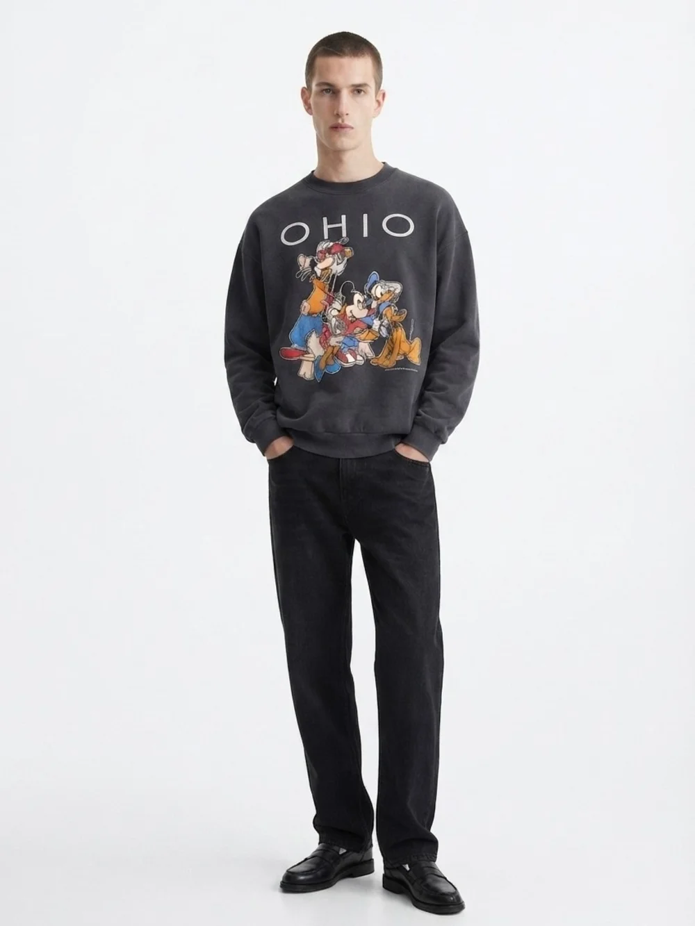 Vintage 80s Black Disney Sweatshirt Sz XL Ohio Mickey Goofy Donald Duck Graphic